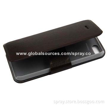 High-quality Folio Leather Stand Case for iPhone 5S with PC Holder Inside